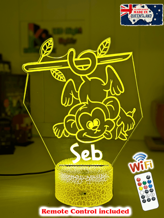 Hanging Monkey on Branch Personalised Name 3D LED Night Light Lamp - KustomboxNight Lights & Ambient LightingKustomboxStandard Light - No Name