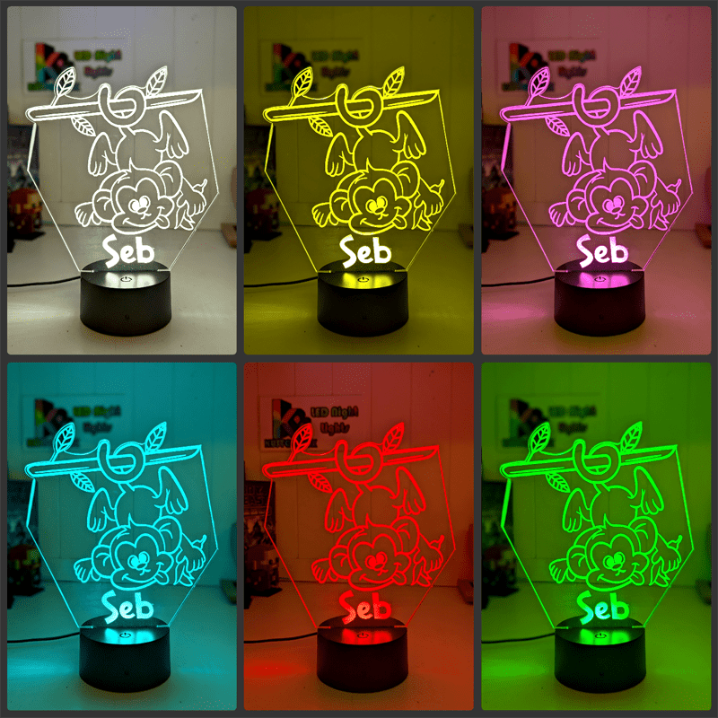 Hanging Monkey on Branch Personalised Name 3D LED Night Light Lamp - KustomboxNight Lights & Ambient LightingKustomboxStandard Light - No Name
