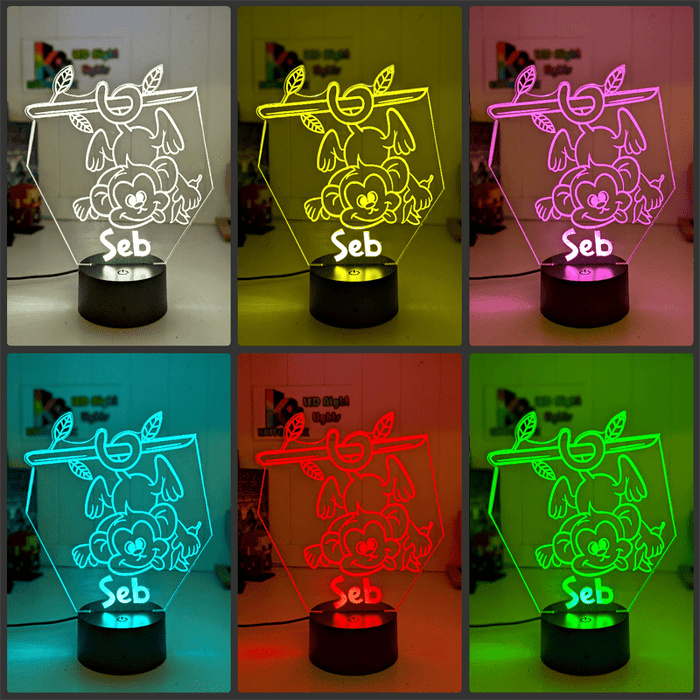 Hanging Monkey on Branch Personalised Name 3D LED Night Light Lamp - KustomboxNight Lights & Ambient LightingKustomboxStandard Light - No Name
