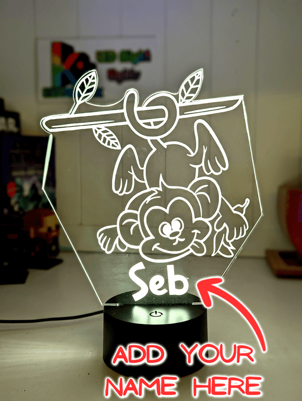 Hanging Monkey on Branch Personalised Name 3D LED Night Light Lamp - KustomboxNight Lights & Ambient LightingKustomboxStandard Light - No Name