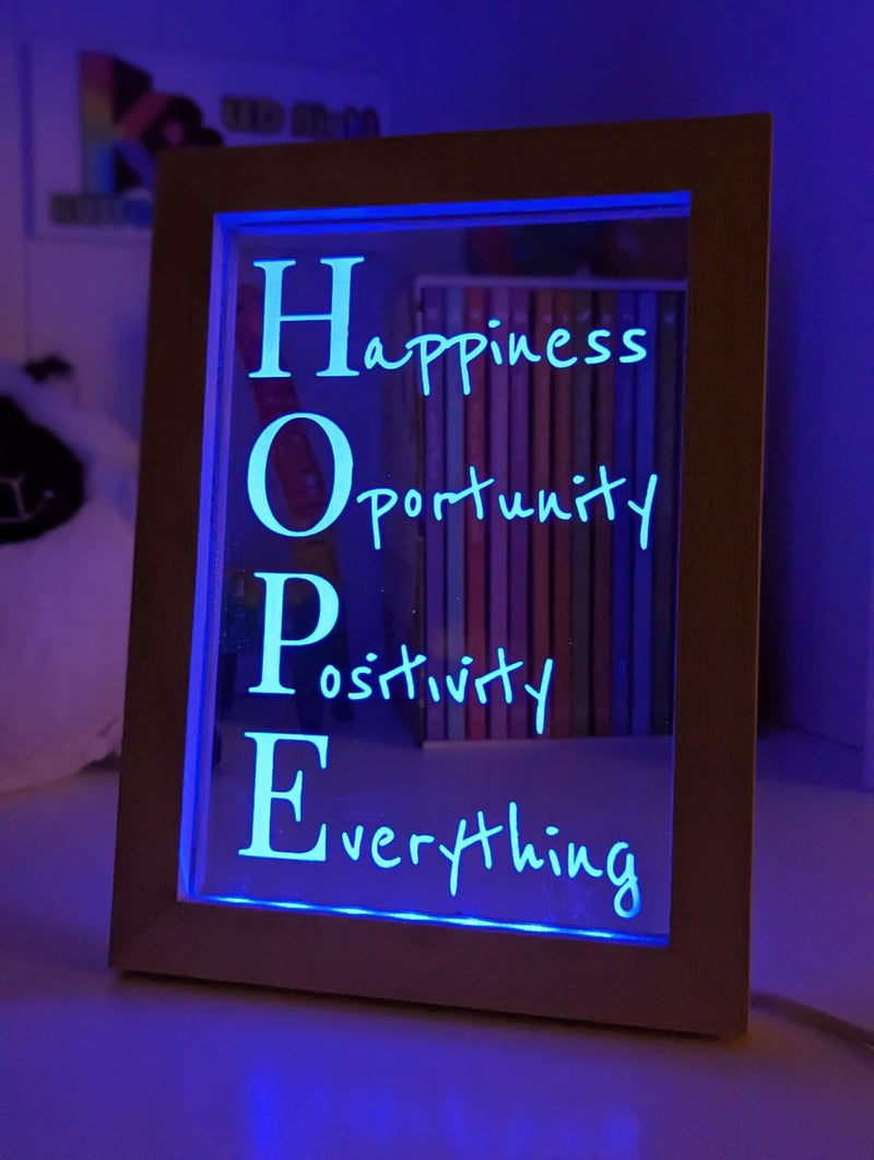 Happiness Opportunity Positivity Motivational Quote Timber Frame USB 3D LED Night Light Lamp - KustomboxNight Lights & Ambient LightingKustomboxTimber Frame Light - $34.99