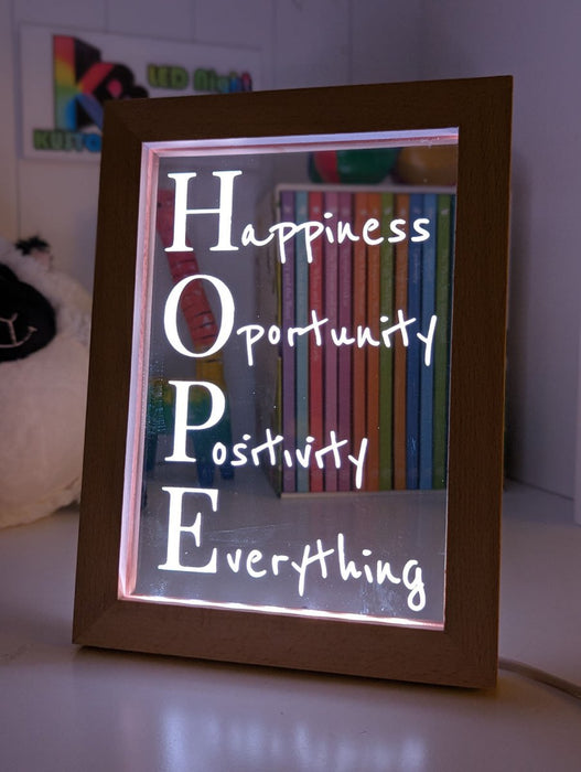 Happiness Opportunity Positivity Motivational Quote Timber Frame USB 3D LED Night Light Lamp - KustomboxNight Lights & Ambient LightingKustomboxTimber Frame Light - $34.99