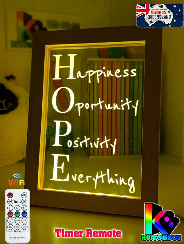 Happiness Opportunity Positivity Motivational Quote Timber Frame USB 3D LED Night Light Lamp - KustomboxNight Lights & Ambient LightingKustomboxTimber Frame Light - $34.99