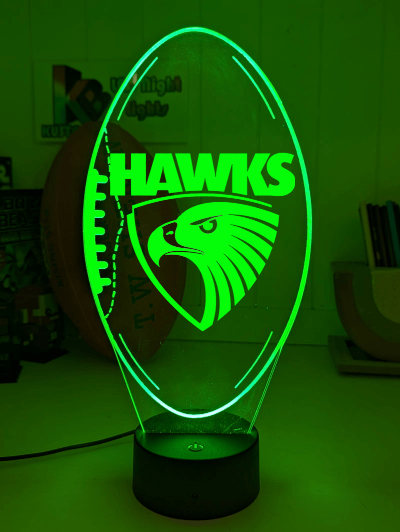 Hawthorn Hawks 3D LED lamp with custom name and 16-colour glow.
