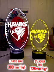  Hawthorn Hawks 3D LED light glowing in red, blue, green, yellow, purple, white and more.