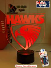 Hawthorn Hawks 3D LED lamp with 16-colour remote control – adjustable brightness and fade.