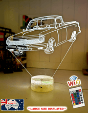 Custom Holden EH 3D acrylic night light for collectors, engraved design with 7 or 16 colour lighting options.
