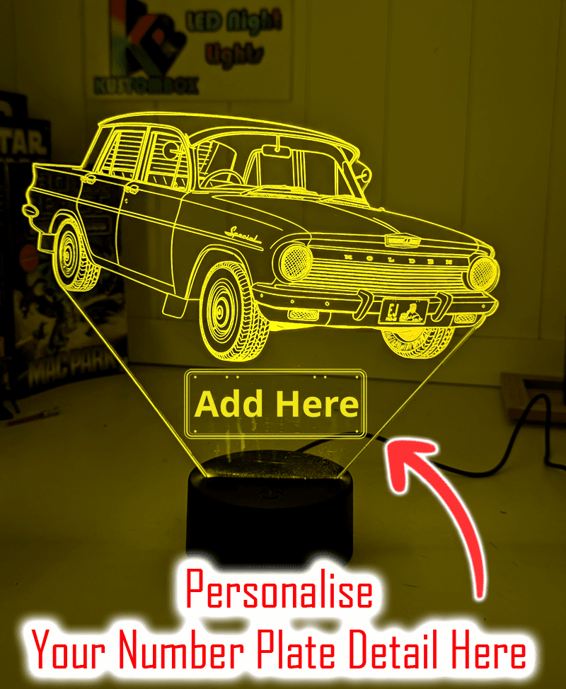Holden EJ Sedan 1962 to 63 Car Custom Name 3D LED Night Light 16 Colour Lamp - KustomboxNight Lights & Ambient LightingKustomboxStandard Size - with Number Plate Detail