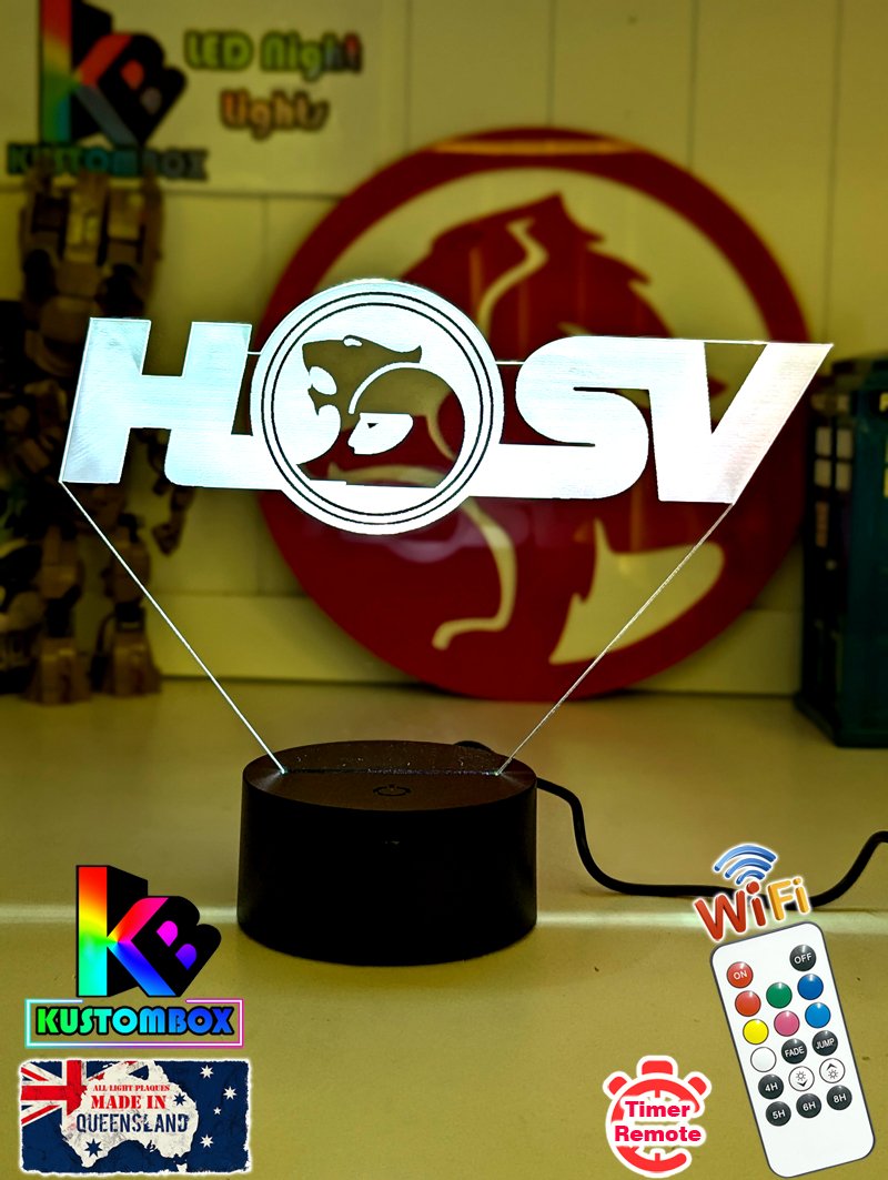 Holden HSV Logo V8 Racing  3D LED lamp designed for fans, featuring bright illumination and modern acrylic styling.