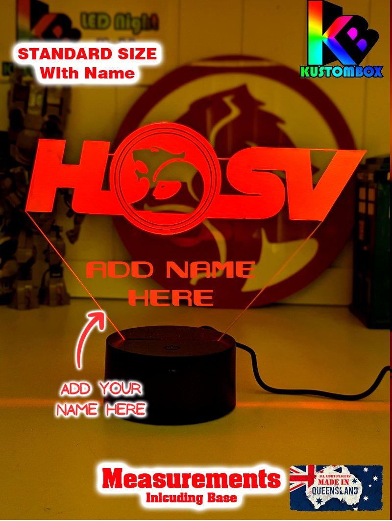 Holden HSV Logo V8 Racing Super Cars Acrylic LED sign light with bold 3D appearance and energy-efficient LED base.