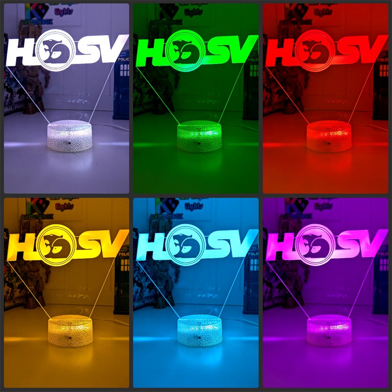 Holden HSV Logo V8 acrylic LED night light with colour-changing modes and smooth engraved detailing.