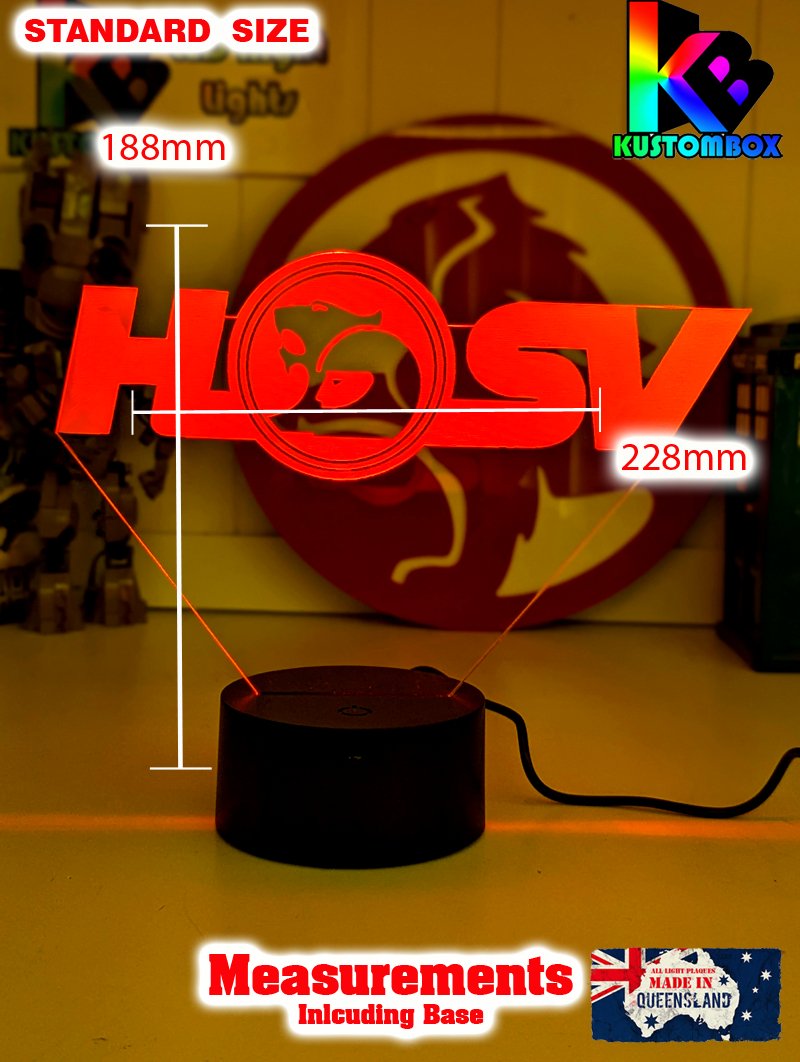 Holden HSV Logo V8 Racing Super Cars Iconic Holden LED light creating a 3D effect, perfect garage décor or display piece for Australian car enthusiasts.