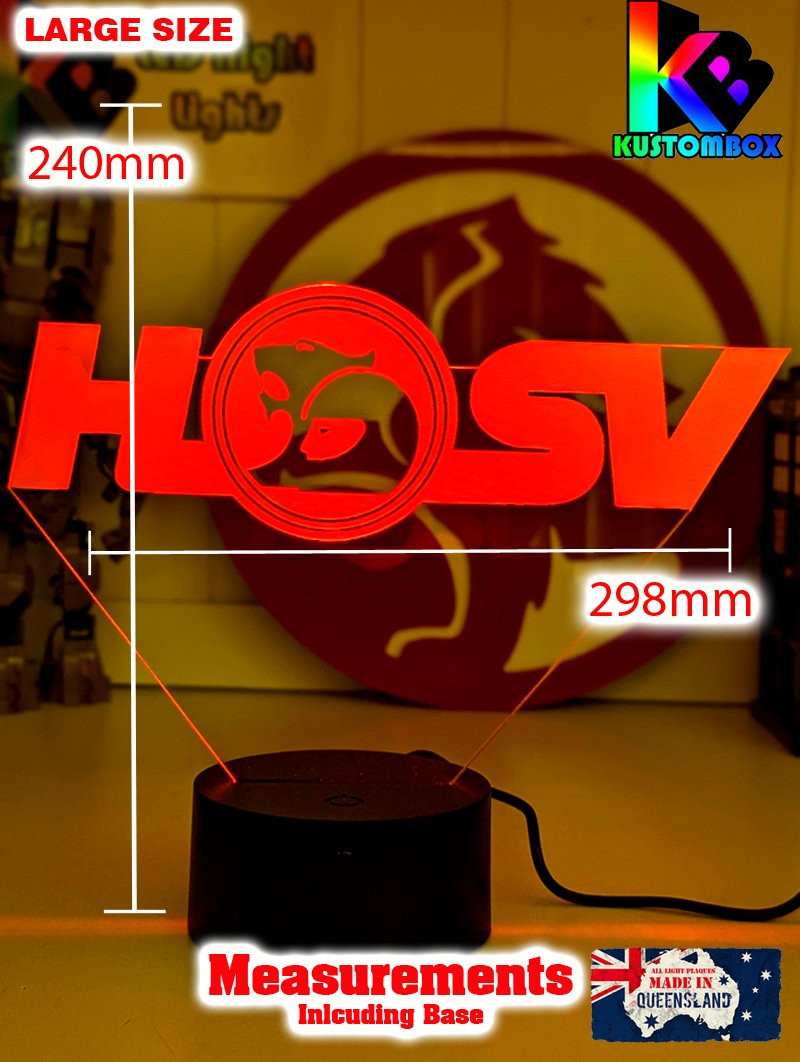 Holden HSV Logo V8 Racing Super Cars   acrylic LED night light with colour-changing modes and smooth engraved detailing.