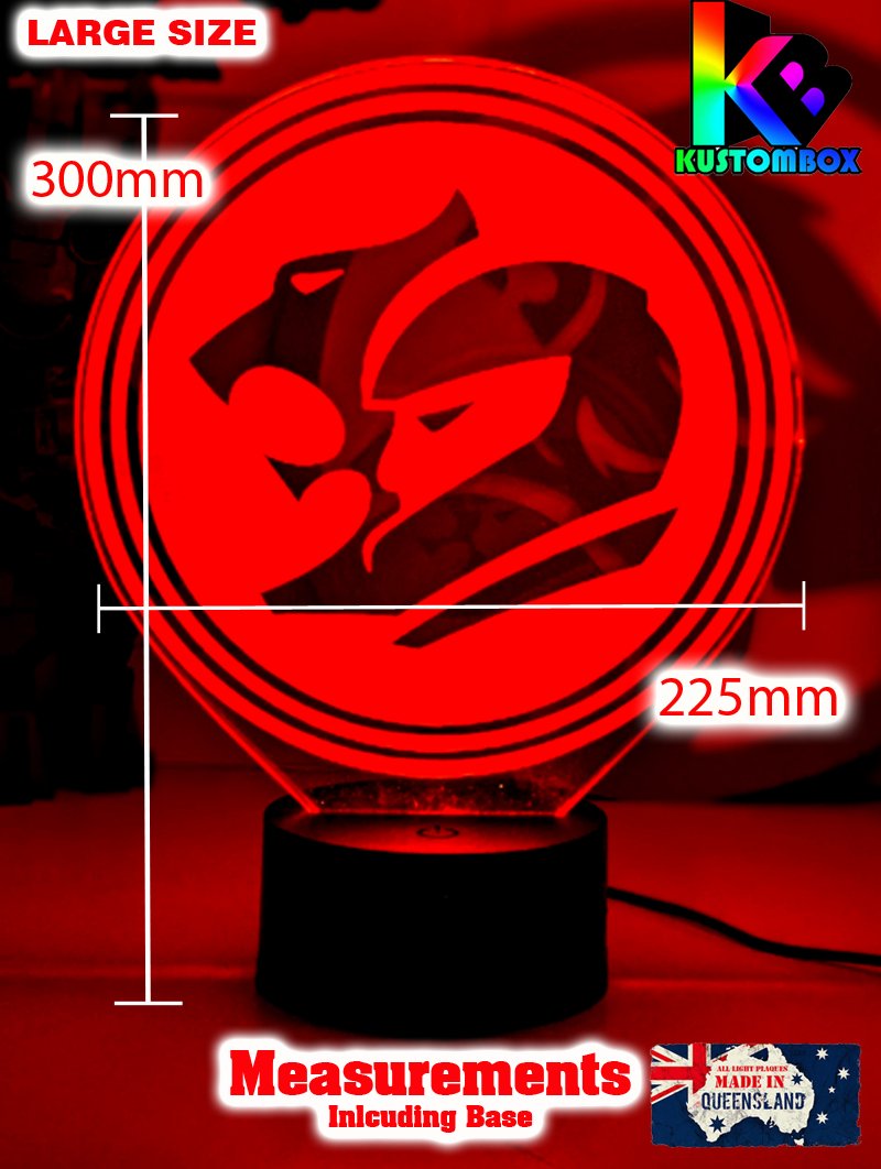 Holden HSV Racing V8 Super Cars Logo 3D LED light with remote control colour modes and crisp laser-engraved acrylic finish.