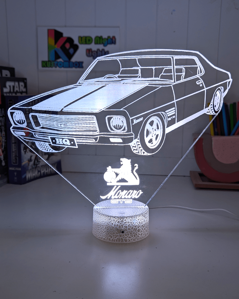 Holden Monaro HQ 1971 to 1974 Personalised Name 3D LED Night Light Colour Change - KustomboxNight Lights & Ambient LightingKustomboxStandard Size - with Holden Logo