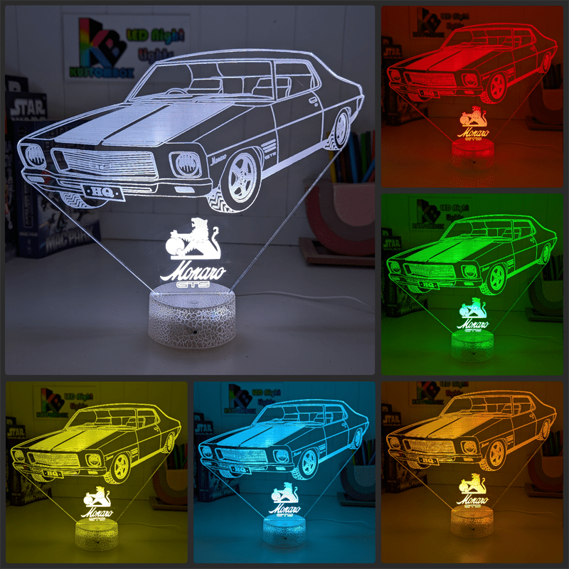 Holden Monaro HQ 1971 to 1974 Personalised Name 3D LED Night Light Colour Change - KustomboxNight Lights & Ambient LightingKustomboxStandard Size - with Holden Logo