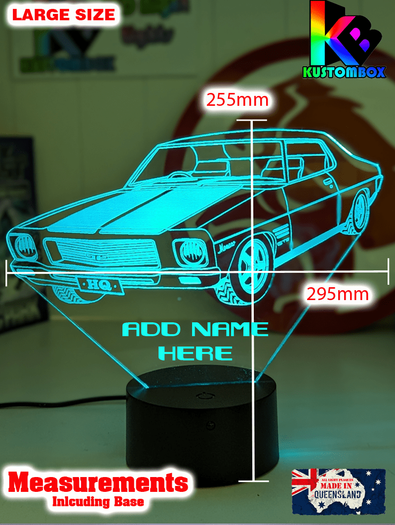 Holden Monaro HQ 1971 to 1974 Personalised Name 3D LED Night Light Colour Change - KustomboxNight Lights & Ambient LightingKustomboxStandard Size - Name Option