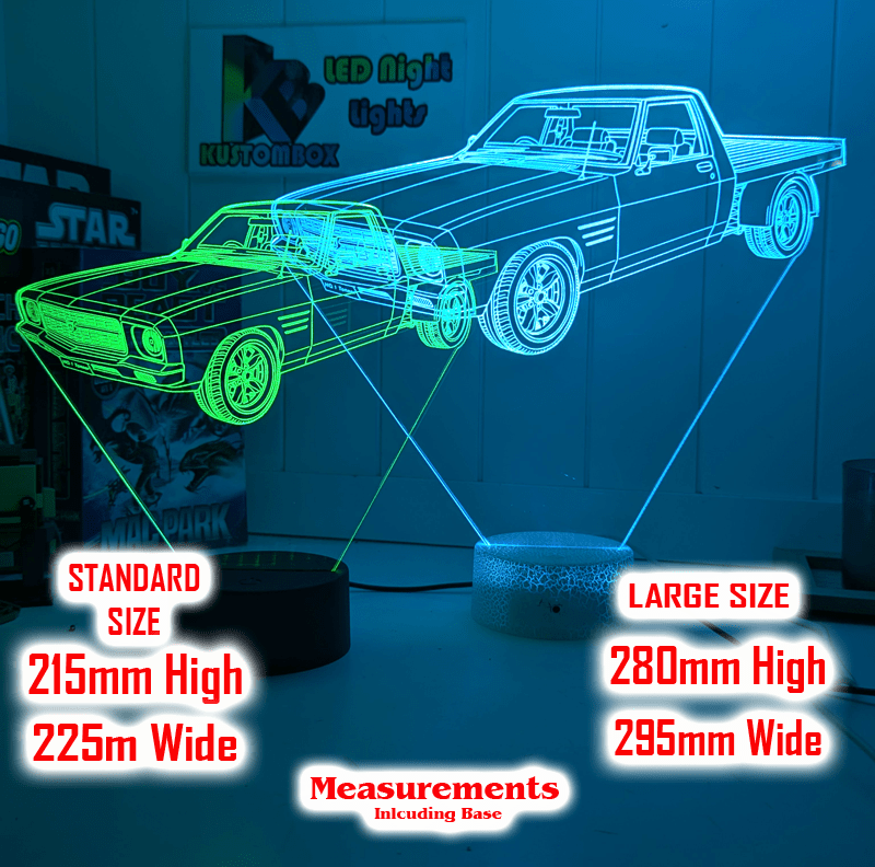 Holden One Tonner HQ 1974 UTE LED light creating a 3D effect, perfect garage décor or display piece for Australian car enthusiasts.