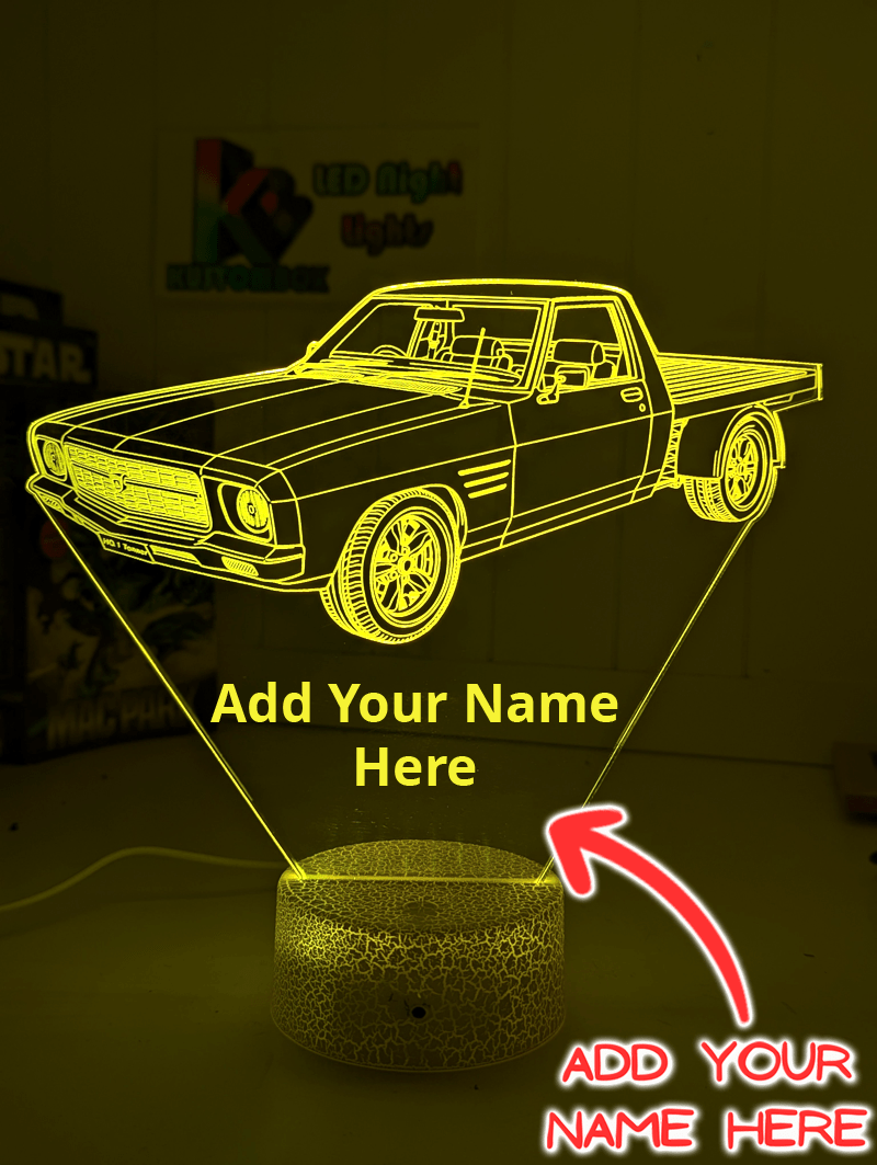 Holden One Tonner HQ 1974 UTE acrylic LED night light with colour-changing modes and smooth engraved detailing.