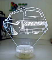 Holden Sandman Panel Van HQ acrylic LED night light with colour-changing modes and smooth engraved detailing.