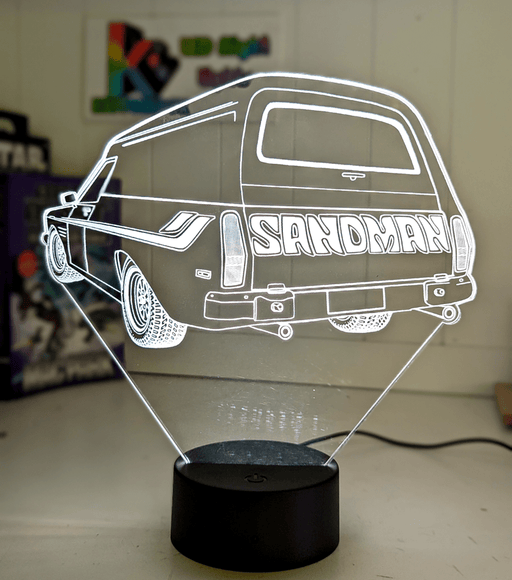 Holden Sandman Panel Van HQ 3D LED night light engraved on clear acrylic with vibrant multi-colour glow, ideal for man caves and garages
