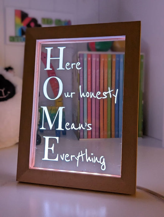 Home Means Everything Motivational Quote Timber Frame USB 3D LED Night Light Lamp - KustomboxNight Lights & Ambient LightingKustomboxTimber Frame Light - $34.99