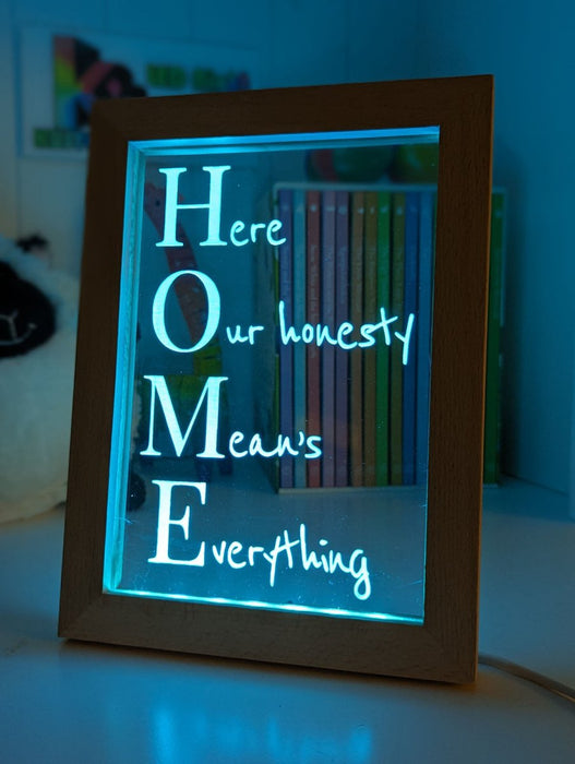 Home Means Everything Motivational Quote Timber Frame USB 3D LED Night Light Lamp - KustomboxNight Lights & Ambient LightingKustomboxTimber Frame Light - $34.99