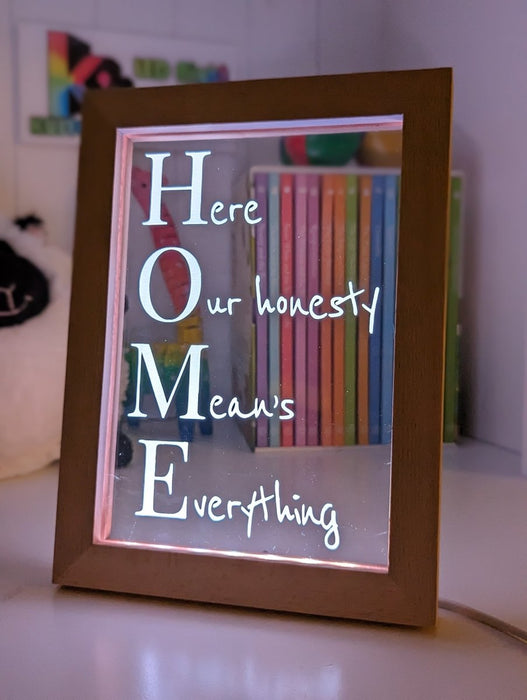 Home Means Everything Motivational Quote Timber Frame USB 3D LED Night Light Lamp - KustomboxNight Lights & Ambient LightingKustomboxTimber Frame Light - $34.99