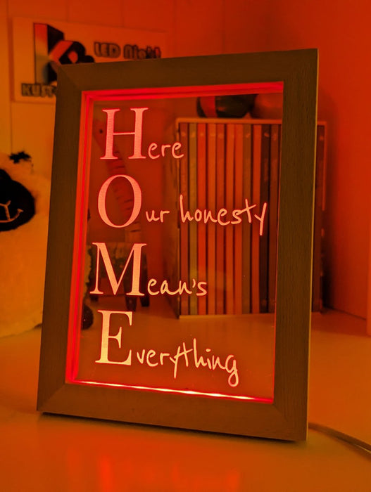 Home Means Everything Motivational Quote Timber Frame USB 3D LED Night Light Lamp - KustomboxNight Lights & Ambient LightingKustomboxTimber Frame Light - $34.99