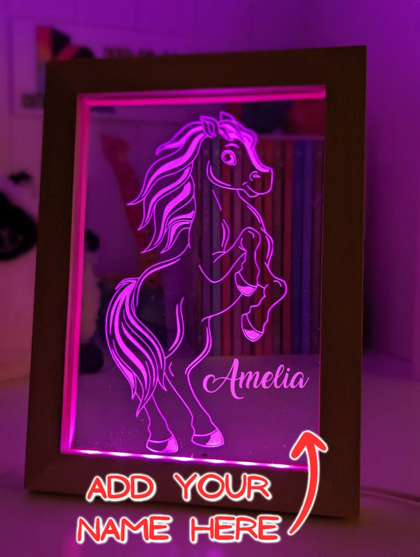 Horse - Personalised Name Timber Frame USB 3D LED Night Light Lamp - KustomboxNight Lights & Ambient LightingKustomboxTimber Frame Light - $34.99