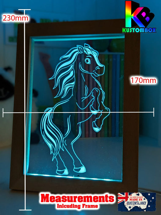 Horse - Personalised Name Timber Frame USB 3D LED Night Light Lamp - KustomboxNight Lights & Ambient LightingKustomboxTimber Frame Light - $34.99