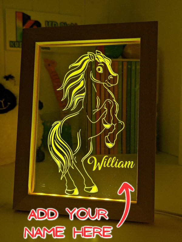 Horse - Personalised Name Timber Frame USB 3D LED Night Light Lamp - KustomboxNight Lights & Ambient LightingKustomboxTimber Frame Light - $34.99
