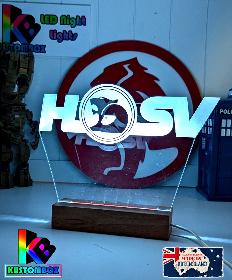 HSV Holden Racing V8 Super Cars Logo Acrylic LED sign light with bold 3D appearance and energy-efficient LED base.