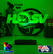 HSV Holden Racing V8 Super Cars Logo USB powered LED night light with engraved acrylic panel and adjustable lighting colours.
