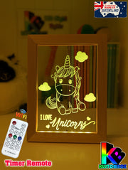 I Love Unicorn Ponies Personalised Name Timber Frame USB 3D LED Night Light Lamp - KustomboxNight Lights & Ambient LightingKustomboxTimber Frame Light - $34.99