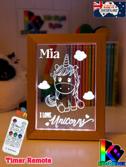 I Love Unicorn Ponies Personalised Name Timber Frame USB 3D LED Night Light Lamp - KustomboxNight Lights & Ambient LightingKustomboxTimber Frame Light - $34.99