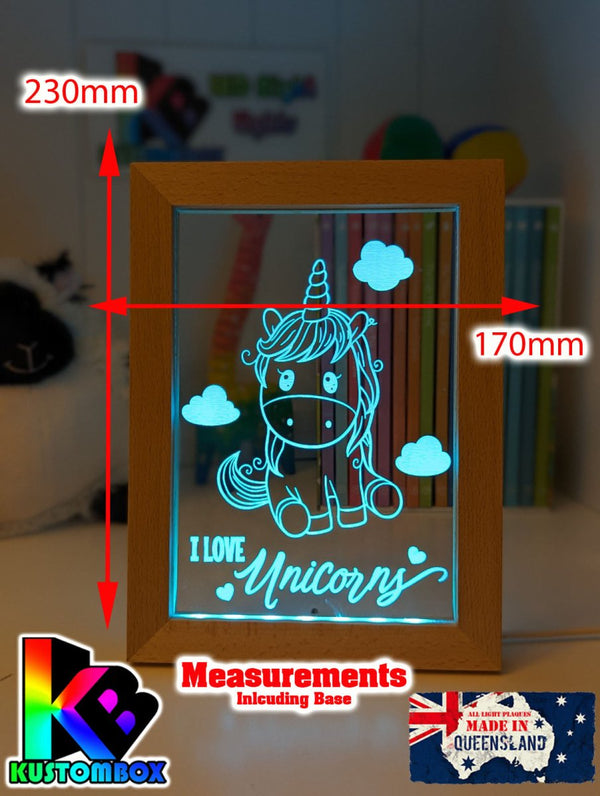 I Love Unicorn Ponies Personalised Name Timber Frame USB 3D LED Night Light Lamp - KustomboxNight Lights & Ambient LightingKustomboxTimber Frame Light - $34.99