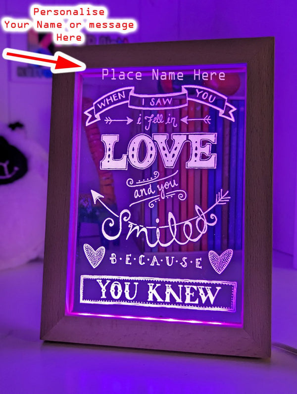 In Love With You Personalised Message Quote Timber Frame USB 3D LED Night Light Lamp - KustomboxNight Lights & Ambient LightingKustomboxTimber Frame Light - $34.99