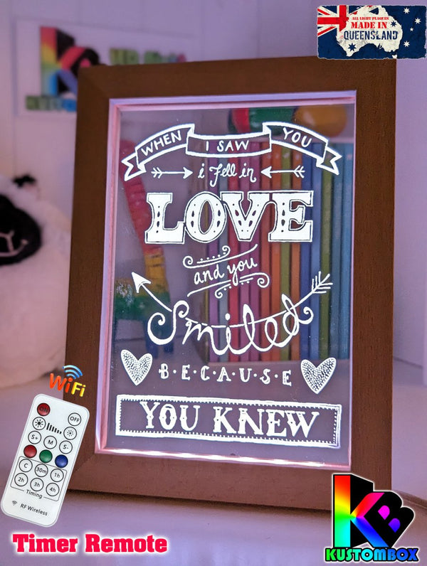 In Love With You Personalised Message Quote Timber Frame USB 3D LED Night Light Lamp - KustomboxNight Lights & Ambient LightingKustomboxTimber Frame Light - $34.99