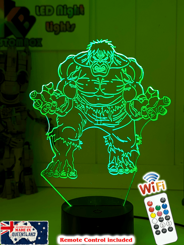 Incredible HULK 3D LED Night Light 7 Colour Remote Control - KustomboxNight Lights & Ambient LightingKustomboxStandard Size