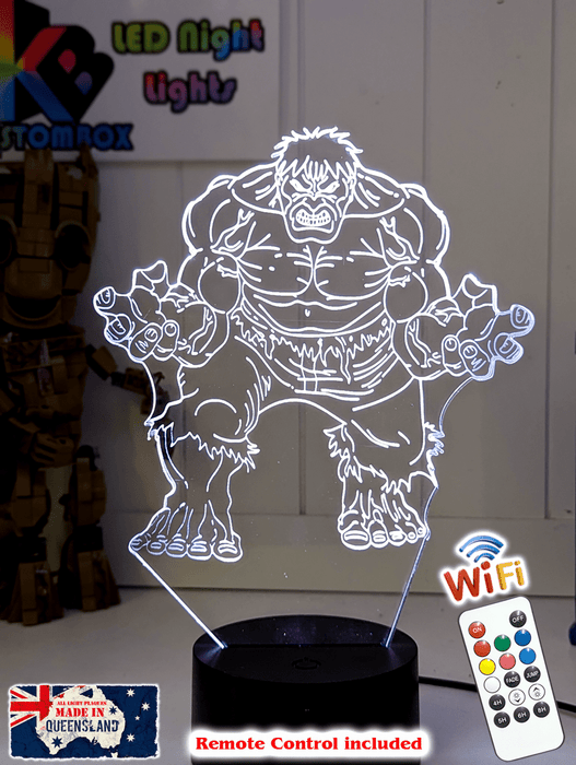 Incredible HULK 3D LED Night Light 7 Colour Remote Control - KustomboxNight Lights & Ambient LightingKustomboxStandard Size