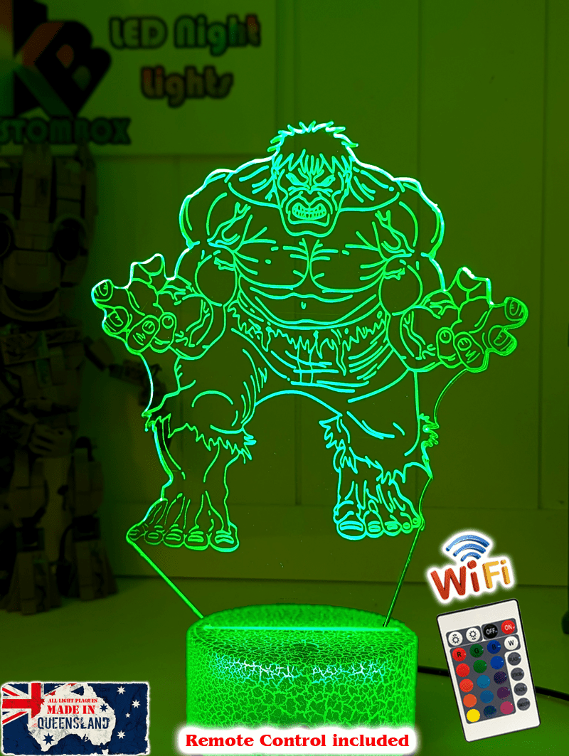 Hulk Light Incredible HULK 3D LED Night Light 7 Colour Remote Control — Kustombox