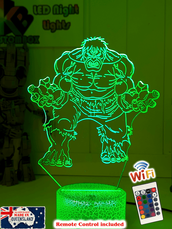 Incredible HULK 3D LED Night Light 7 Colour Remote Control - KustomboxNight Lights & Ambient LightingKustomboxStandard Size