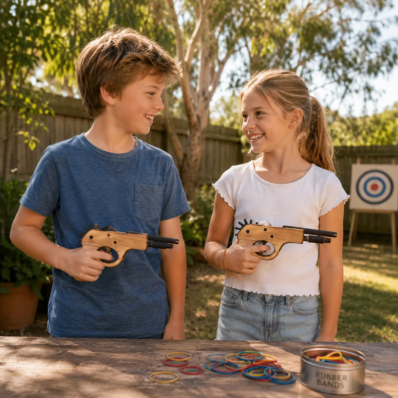 Timber Hand Pistol Wooden Rubber Band Gun Classic Wooden Toy