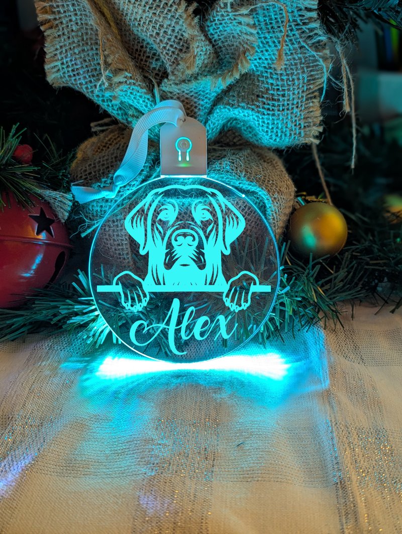 Labrador Retriever Dog Personalised Name Christmas Light Bauble Decoration - KustomboxNight Lights & Ambient LightingKustomboxBauble - Standard Size