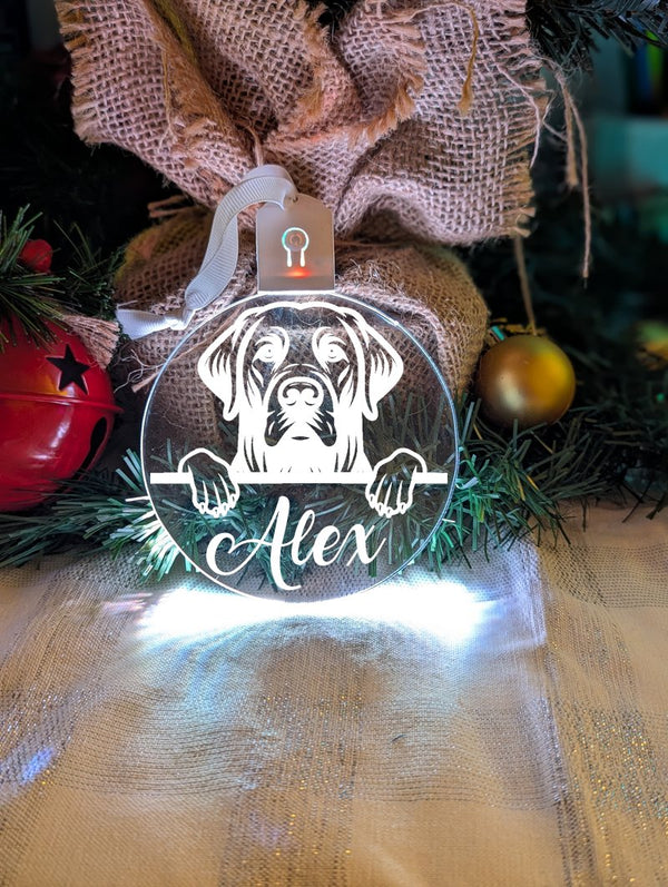 Labrador Retriever Dog Personalised Name Christmas Light Bauble Decoration - KustomboxNight Lights & Ambient LightingKustomboxBauble - Standard Size