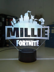 Fortnite personalised LED night light showing multiple colour changing modes for kids bedroom