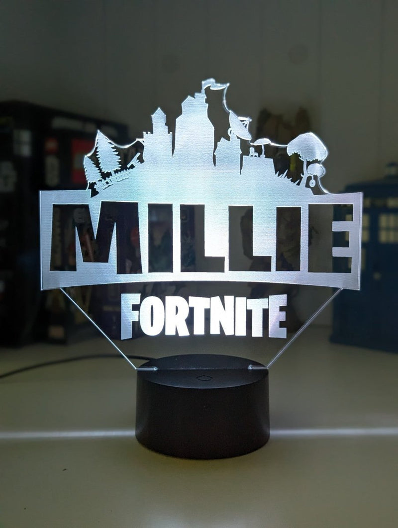 Fortnite personalised LED night light showing multiple colour changing modes for kids bedroom