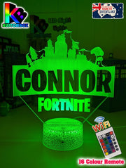 Fortnite personalised LED night light showing remote control and touch button used to change light colours
