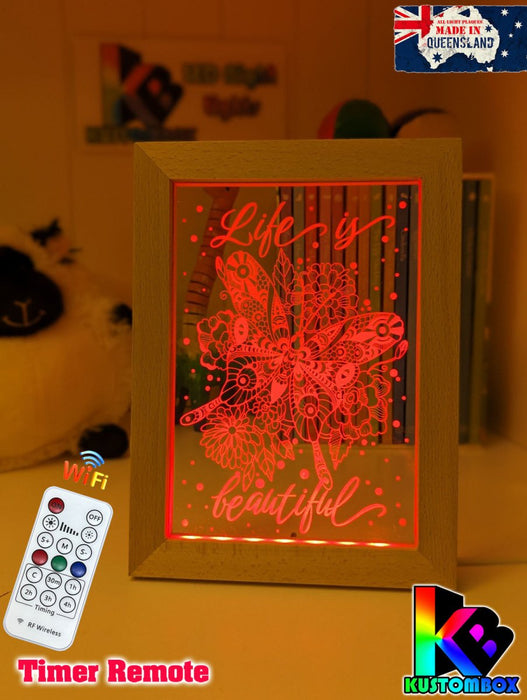 Life is beautiful Butterflys Motivational Quote Timber Frame USB 3D LED Night Light Lamp - KustomboxNight Lights & Ambient LightingKustomboxTimber Frame Light